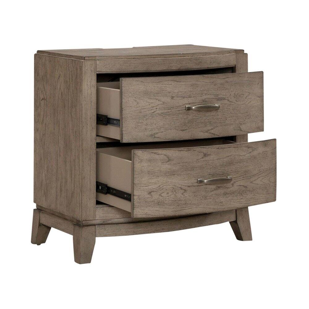 Front. Liberty Furniture Industries - Bedroom Nightstand with Charging Station AC, USB-A, USB-C - Burnished Beige Oak - Burnished Beige.