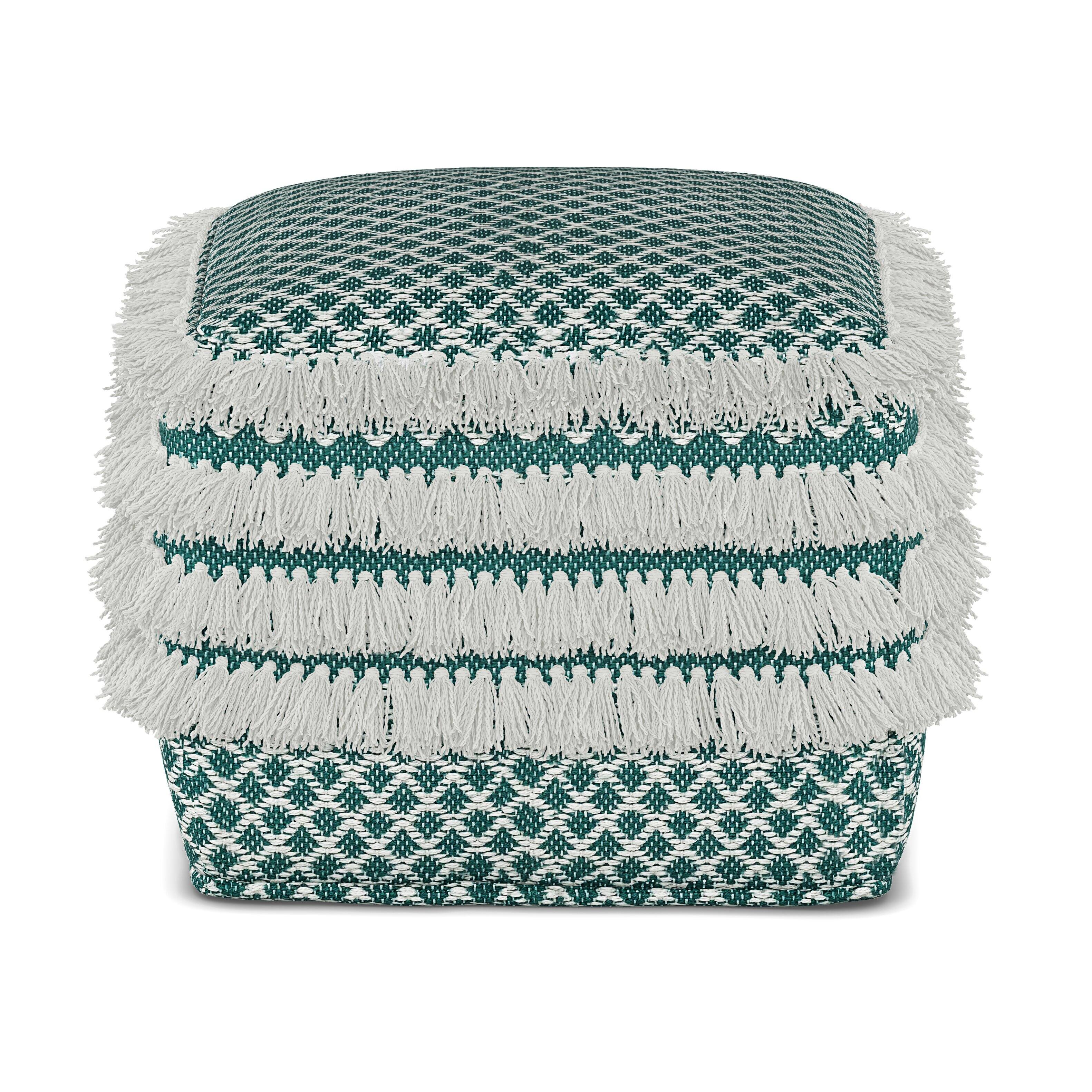 Alt View 11. Simpli Home - Leah Square Woven Pouf - Turquoise and White.