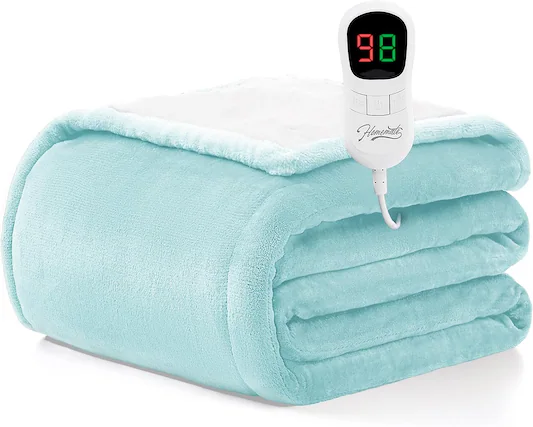 Front. blue - Paaaawaters Homemate Heated Blanket Electric Throw -Heating Blanket Throw 1/2/4/6/8 Hours Auto-Off 10 Heat Level - color:14-Aqua+size:62Inchx84Inch.