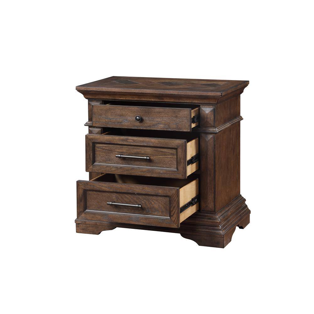 Back. New Classic Furniture - Furniture Mar Vista Solid Wood 3-Drawer Nightstand in Brushed Walnut - Brown.