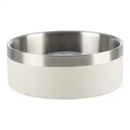 PetMaker - Set of Two 60oz Stainless Steel Slow Feeder Dog Bowls - Silver/Cream