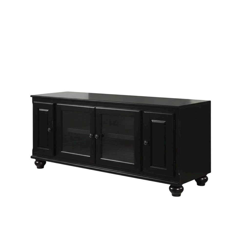FurniFact - Black wood TV stand with spacious surface and modern design - Brown