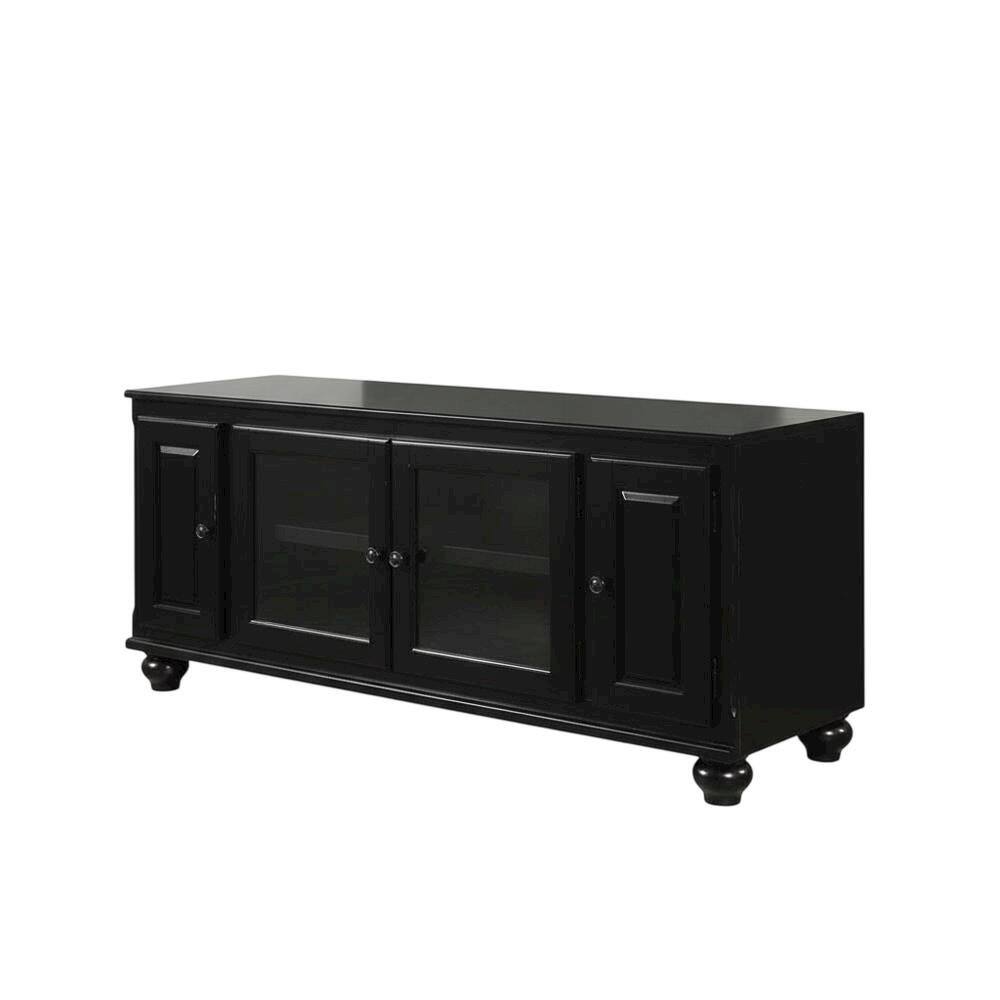 Front. FurniFact - Black wood TV stand with spacious surface and modern design - Brown.