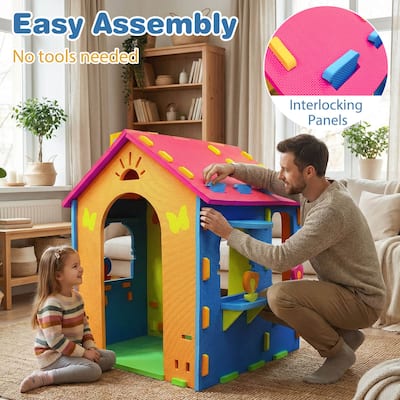 Costway Kids EVA Foam Playhouse with Roof, Chimney, Windows Costway Kids EVA Foam Playhouse with Roof, Chimney, Windows