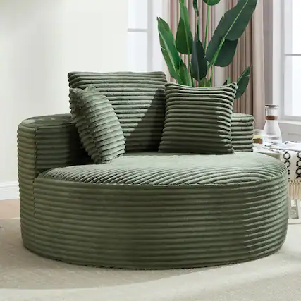 Front. Boyel Living - Green Round Sectional Sofa Couches Bed with Memory Foam and three pillows for Living Room - Green.