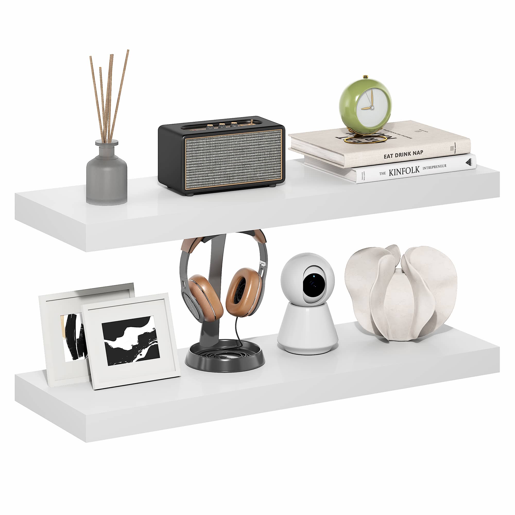 Furinno - TANNA Floating Shelves for Wall Set of 2, Wall Mounted Shelf with Invisible Bracket, 12 x 35 Wall Shelf, 2-in Thick - White