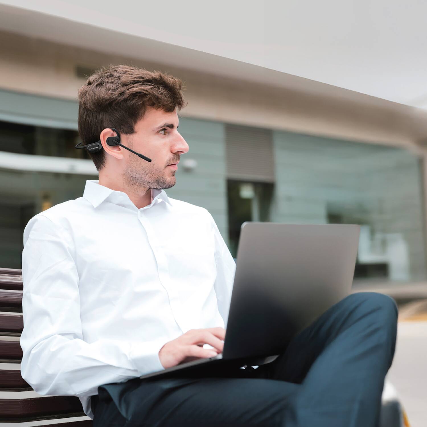 Left. OPN Sound - OPN Sound Chat Pro Open-Ear Wireless Communication Headset With Microphone - Black.