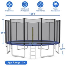 Pefilos - 8/10/12/14/15/16 Feet Outdoor Trampoline Bounce Combo with Safety Closure Net Ladder-16 ft, Trampoline Outdoor - Blue