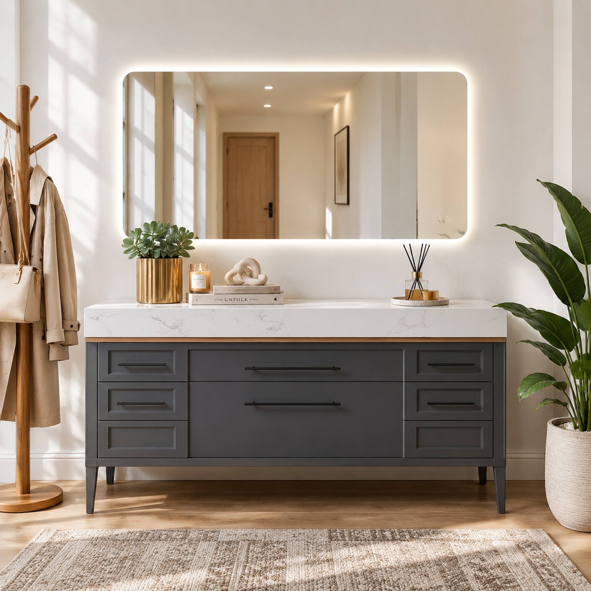 RYHNUYNE 48 in LED Bathroom Mirror, Wall Mounted, 3 Color Lights, Anti ...