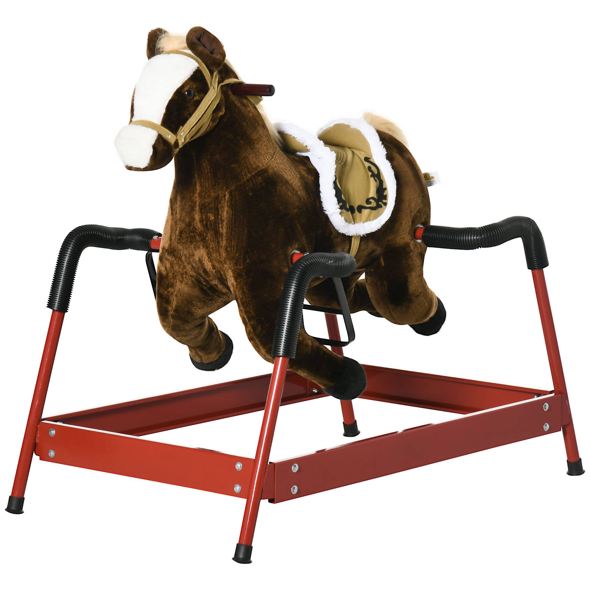 Angle. Loheer - Qaba Kids Spring Rocking Horse, Ride on Horse for Girls and Boys with Animal Sounds, Dark Brown.