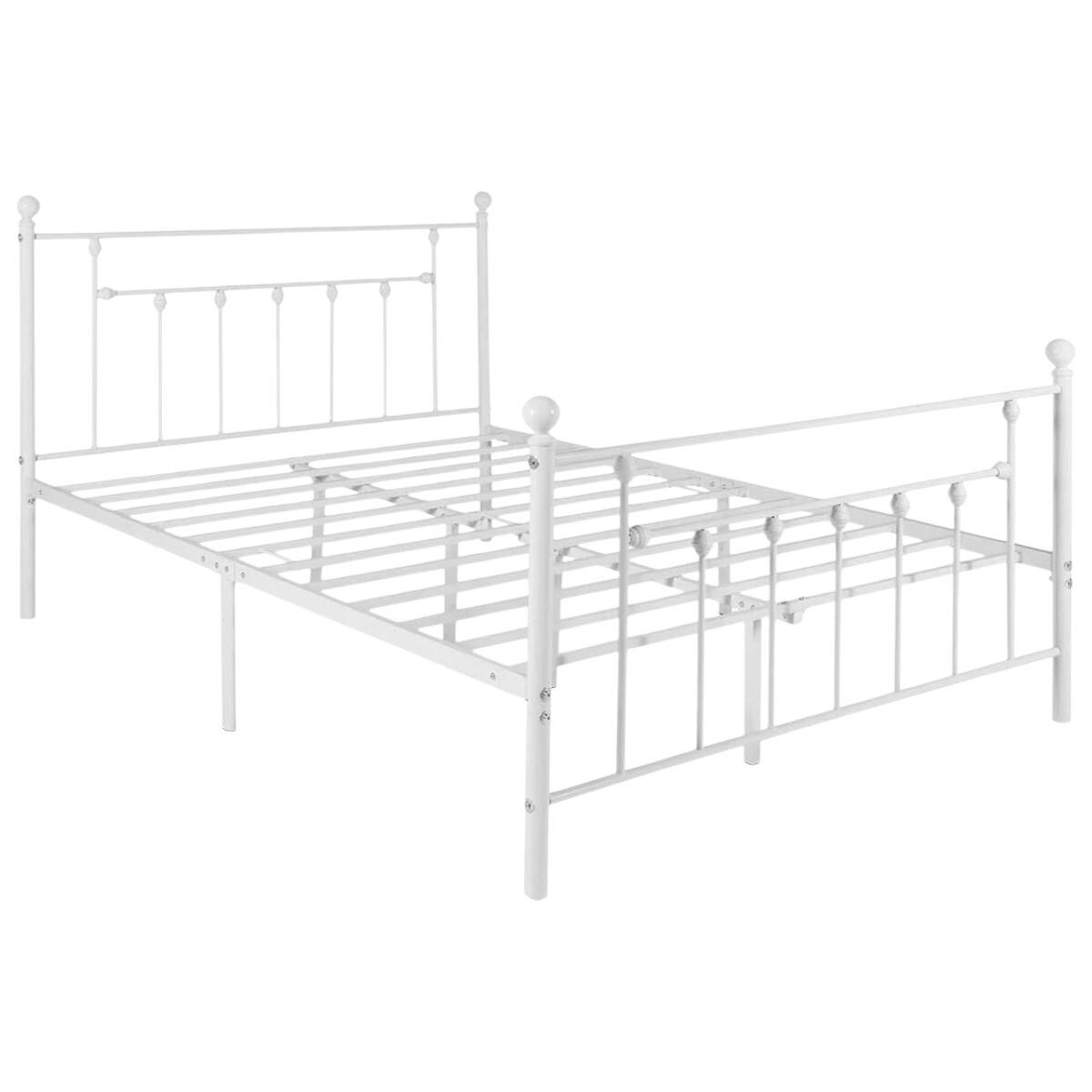 Front. SlickBlue - Vintage Metal Platform Bed Frame with Headboard and Footboard - White.