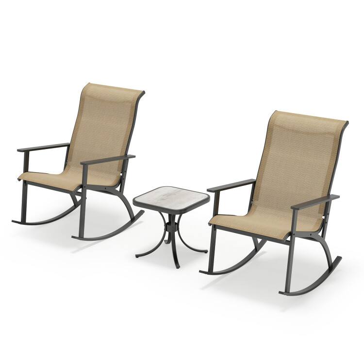 Front. SlickBlue - Rocking Bistro Set with Heavy-Duty Chairs and Wood-Plastic Tabletop for Patio - Black, Brown.
