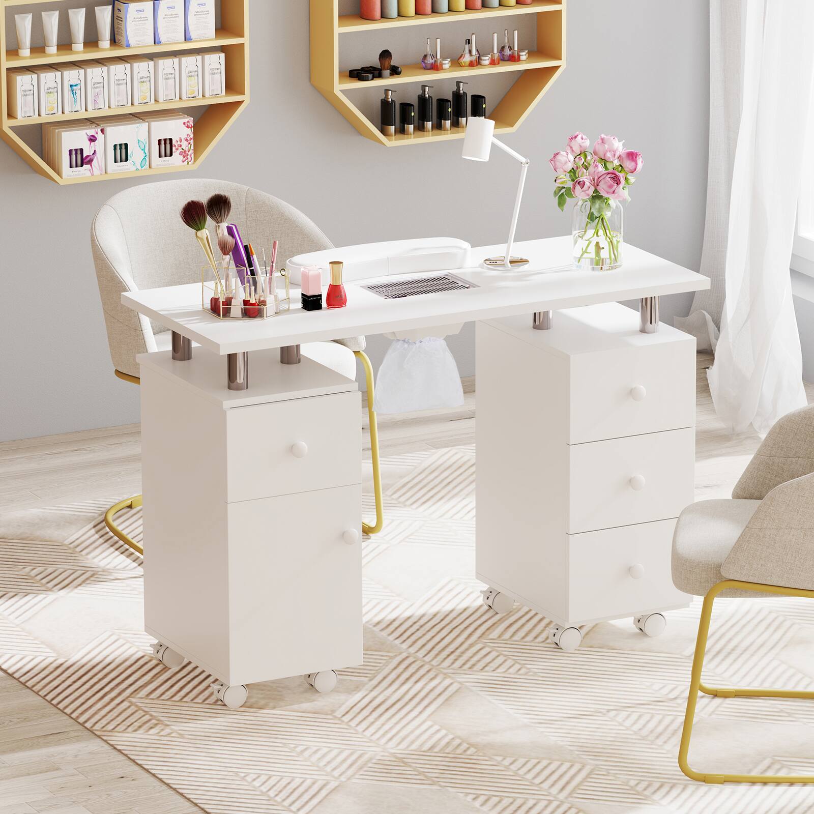 Alt View 1. Gymax - Gymax Manicure Table Nail Desk w/ Electric Dust Collector 3 Dust Bags Wrist Rest White - White.