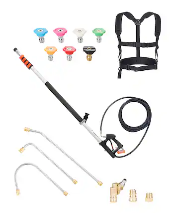 Front. VEVOR - Pressure Washer Telescoping Wand, 21 ft, 4000 psi, Telescopic Spray Wand with Power Washer Extension Wands - Black + aluminum metallic color.
