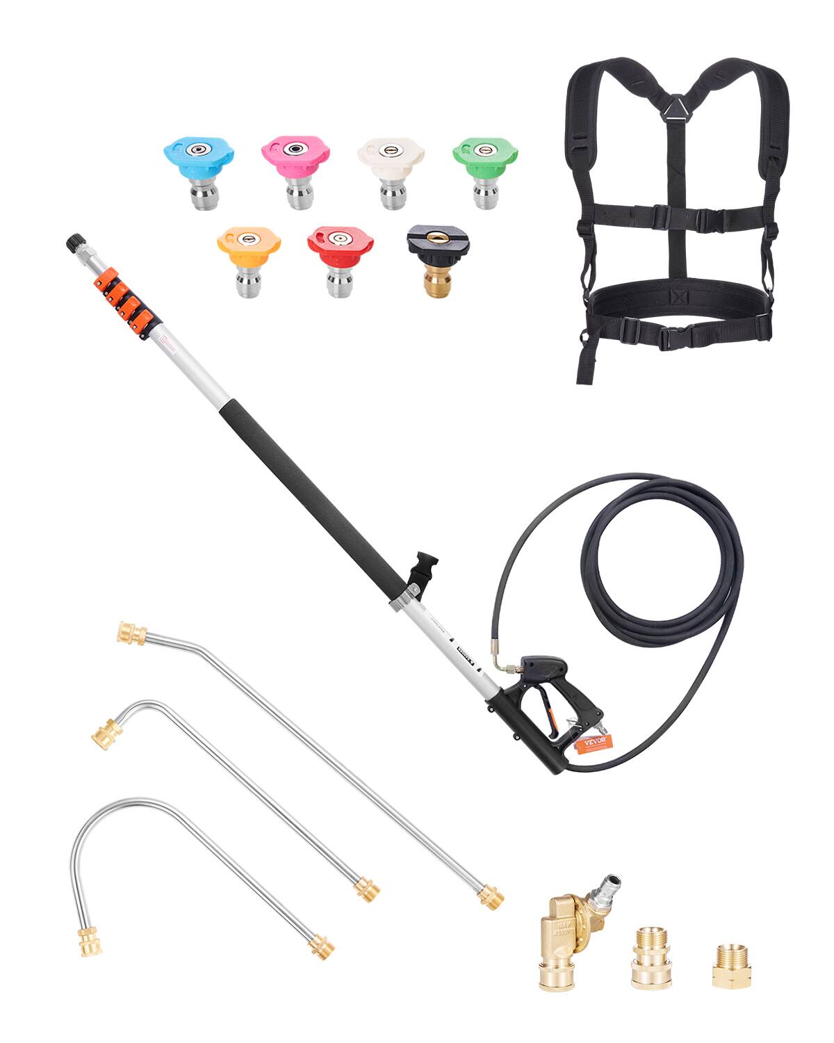 VEVOR - Pressure Washer Telescoping Wand, 21 ft, 4000 psi, Telescopic Spray Wand with Power Washer Extension Wands - Black + aluminum metallic color