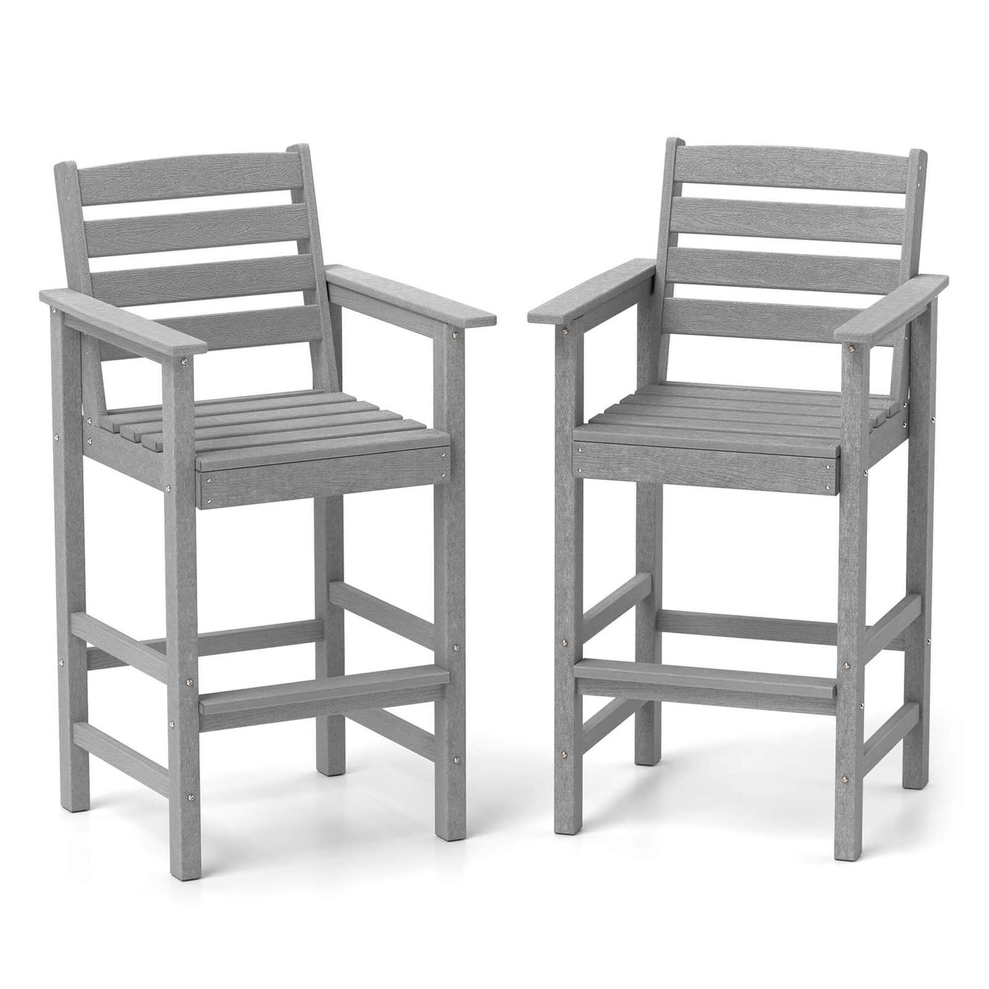 Front. Costway - Patio Adirondack Bar Chairs Set of 2 with Wide Armrests & Footrest Backrest - Gray.