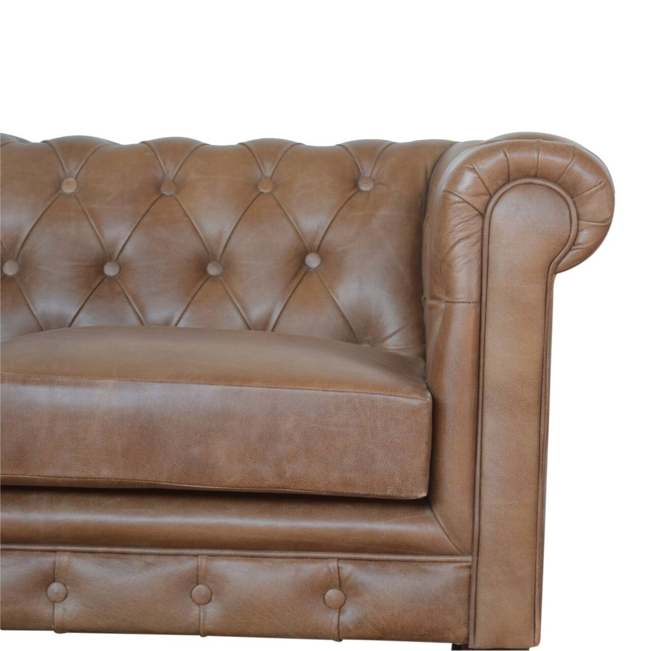 Alt View 1. Artisan Furniture - Artisan Furniture Solid Wood Buffalo Leather Chesterfield, Brown Color - Brown.