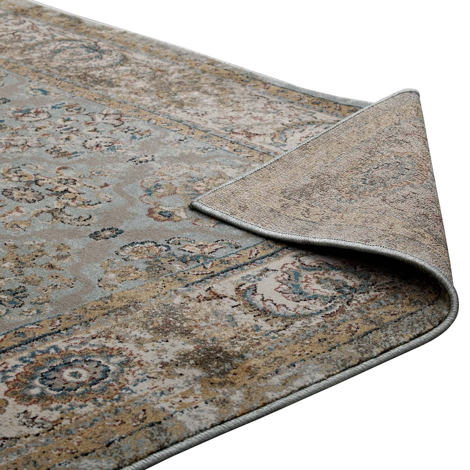 Alt View 4. Modway - Hisa Distressed Vintage Floral Lattice Area Rug - Silver Blue Beige and Brown.