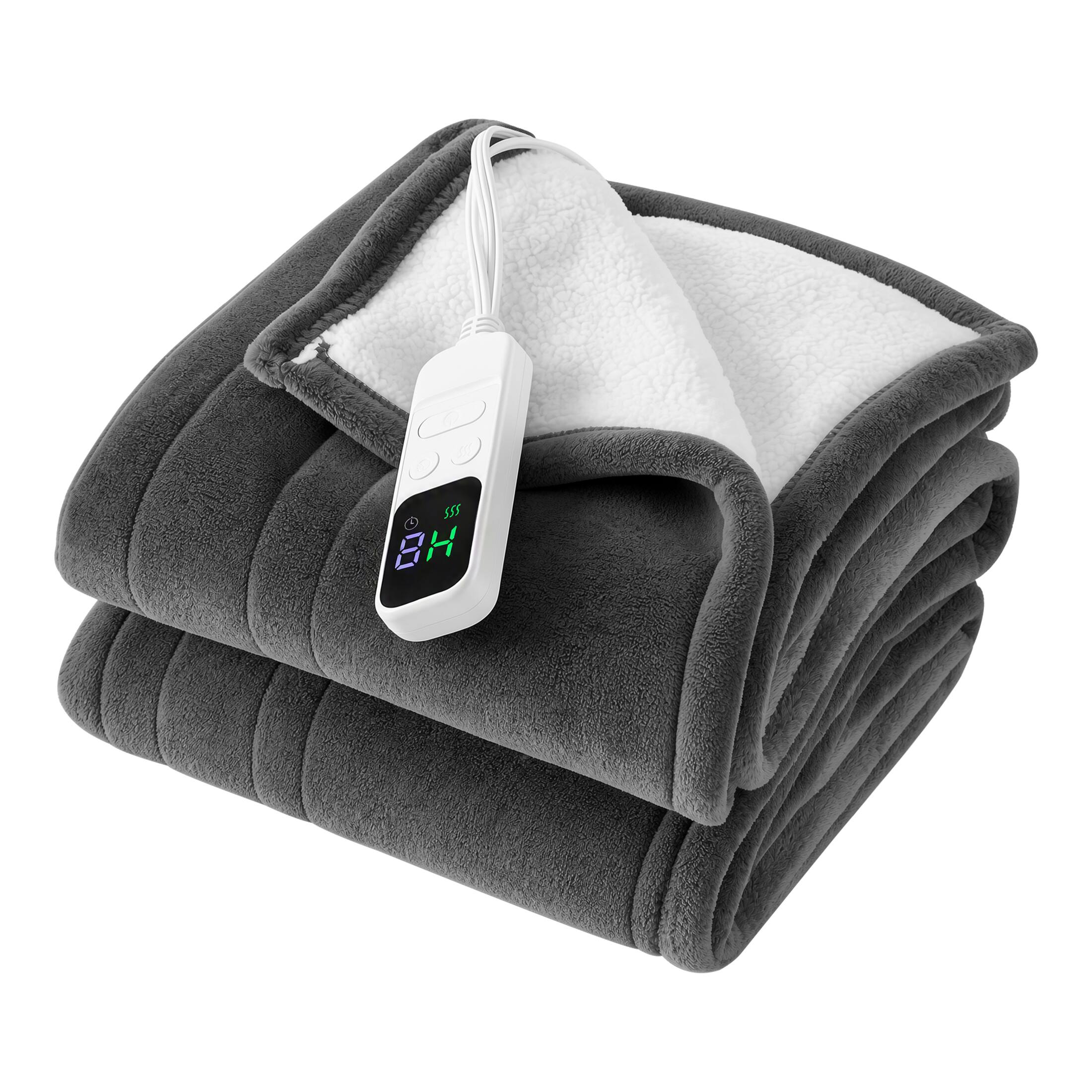 Front. Sweetcrispy - 60''x 50'' Flannel Electric Heated Blanket, Throw Blanket with 10 Heating Levels for Winter, Machine Washable - Gray.
