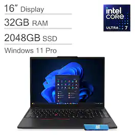 Lenovo - ThinkPad T16 Gen 4 16" FHD+ Business AI PC Laptop - Intel Core Ultra 7 - 32GB Memory - 2TB SSD - Windows 11 Pro - Black