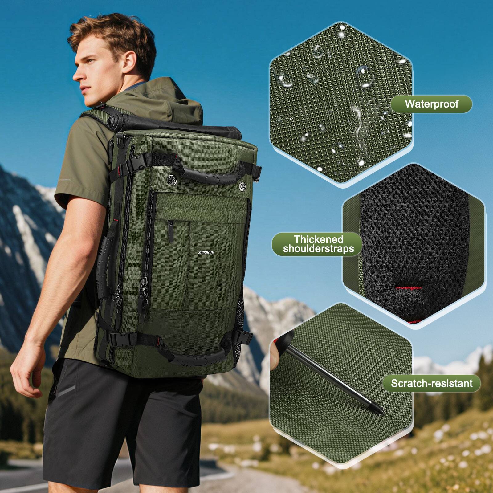 Waterproof  
Thickened shoulder straps  
Scratch-resistant