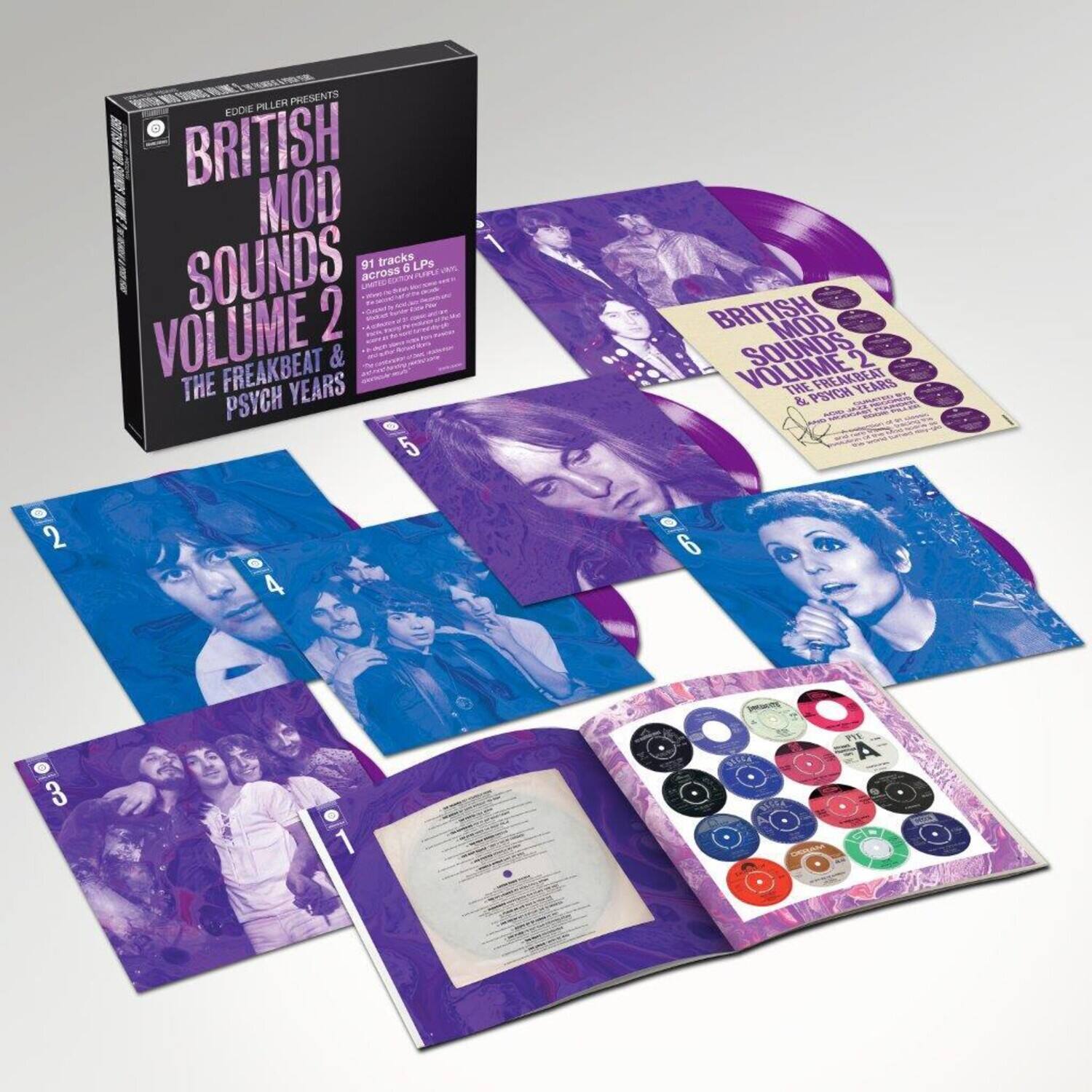 EDDIE PILLER PRESENTS  
BRITISH MOD SOUNDS  
VOLUME 2  
THE FREAKBEAT & PSYCH YEARS  

91 tracks across 5 LPs  

BRITISH MOD SOUNDS  
VOLUME 2  
THE FREAKBEAT & PSYCH YEARS  

PETA 2 4 6 3 m A