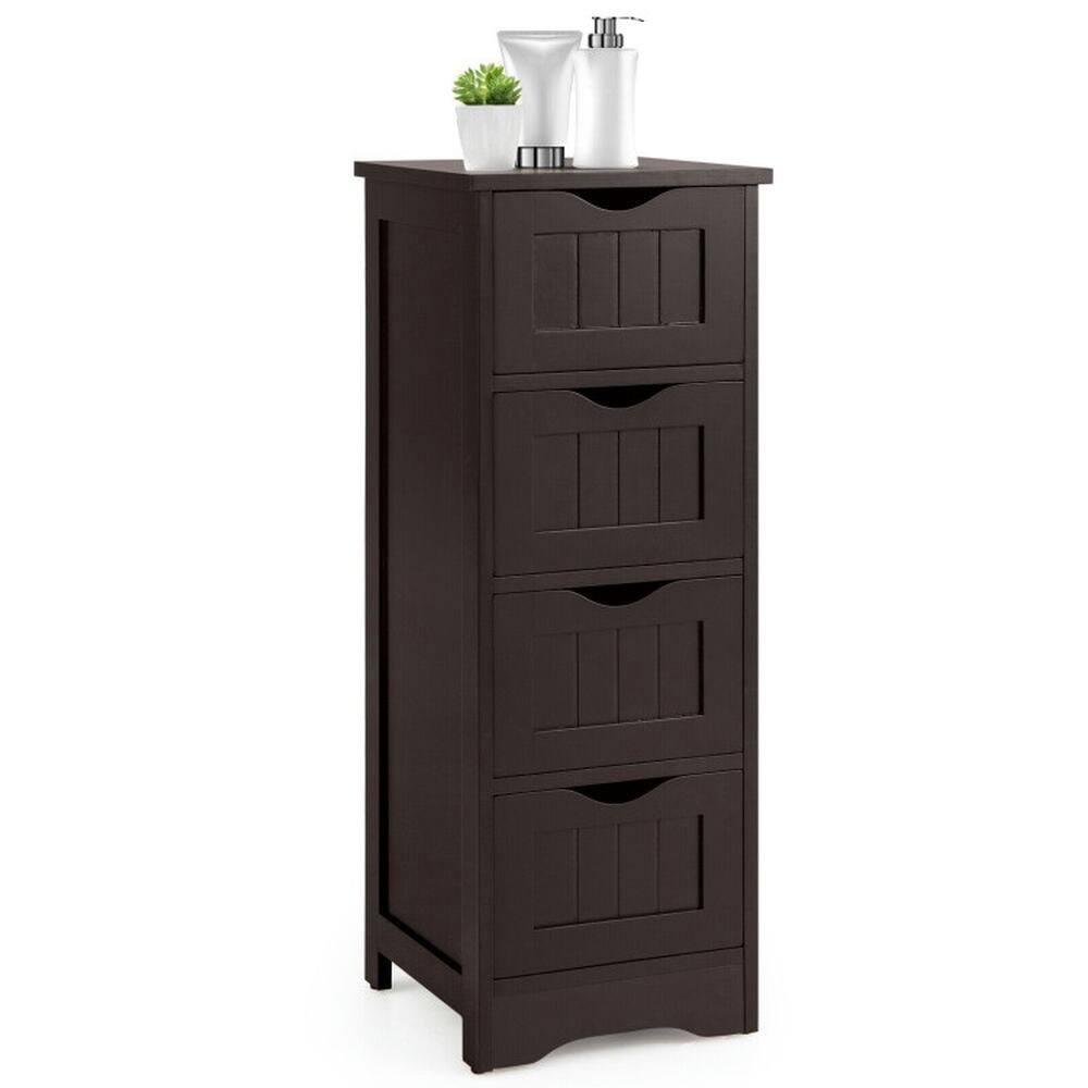 Back. Kadyn - 4-Drawer Freestanding Floor Cabinet with Anti-Toppling Device-Dark Brown, Bathroom Cabinets for Entryway Storage - Brown.