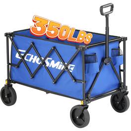 Wikistore - Heavy Duty 350Lbs Collapsible Wagon - Adjustable, All-Terrain Big Wheels - Ideal for Camping, Grocery, Sports - Blue