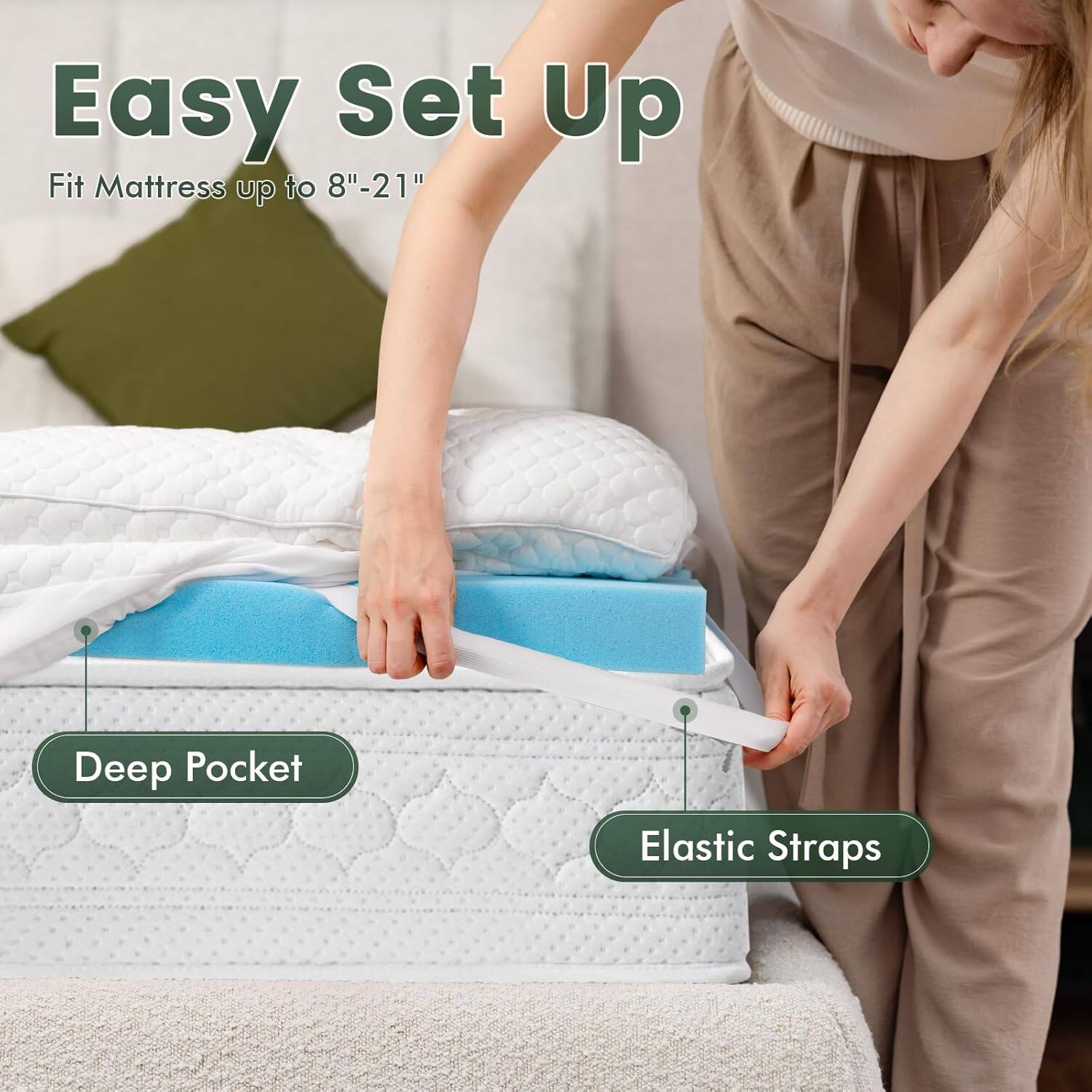 Easy Set Up: Fit Mattress up to 8"-21" Deep Pocket Elastic Straps