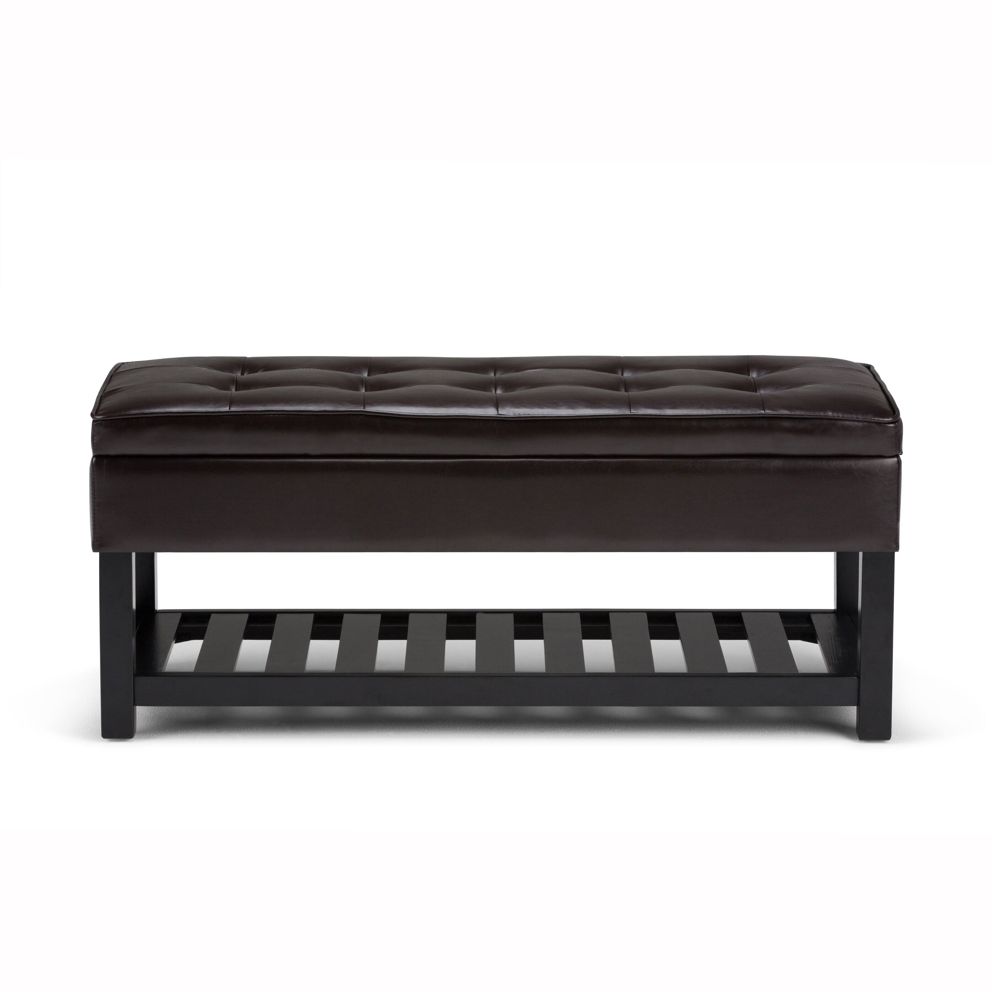 Left. Simpli Home - Cosmopolitan 44 inch Wide Rectangle Storage Ottoman Bench in Tanners Brown Vegan Leather - Tanners Brown.