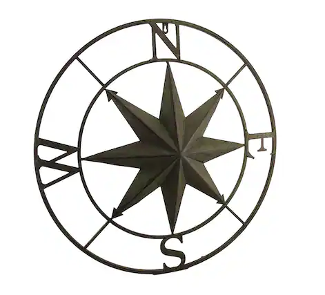 Front. Zeckos - Distressed Finish 26 Inch Diameter Compass Rose Nautical Wall Hanging - Green.