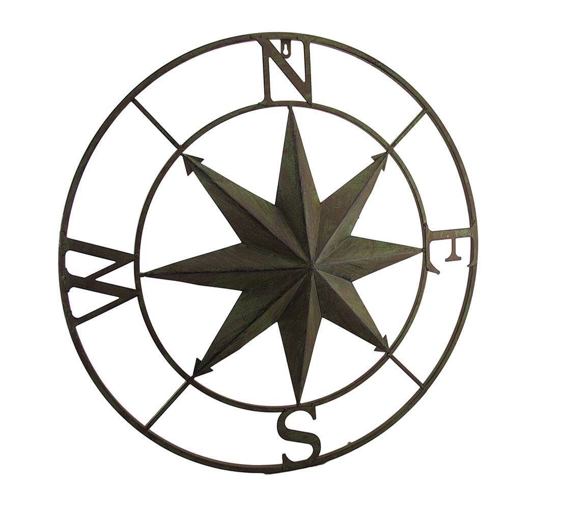 Front. Zeckos - Distressed Finish 26 Inch Diameter Compass Rose Nautical Wall Hanging - Green.