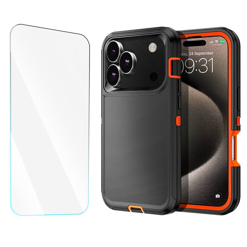 Entronix - Heavy Duty Bundle for iPhone 17 Pro Max - Case & Screen Protector - Orange