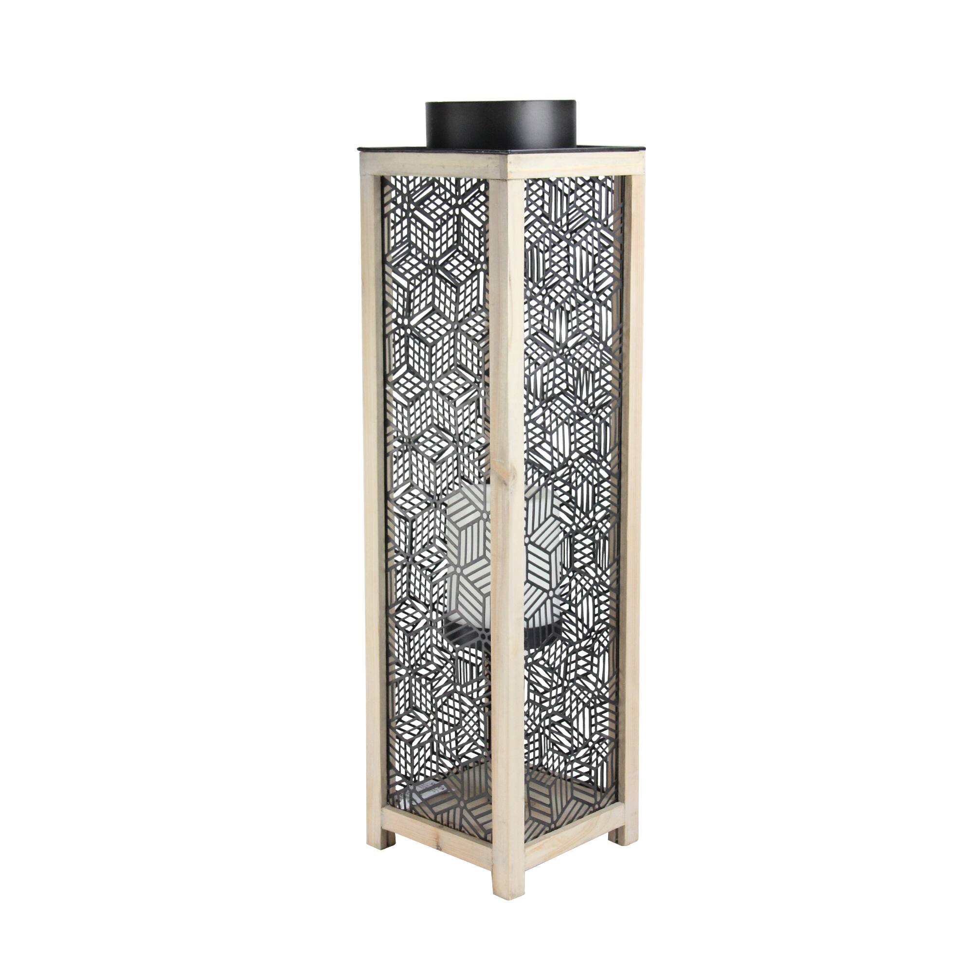 Alt View 1. Melrose - 26" Contemporary Wooden and Black Metal Decorative Candle Lanterns - Brown.