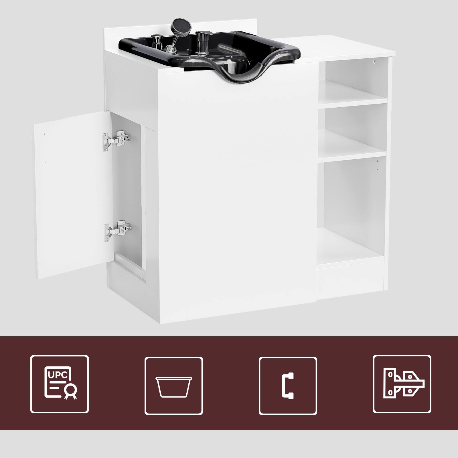 Left. Winado - Professional  Salon Station with Shampoo Sink, Adjustable Shelves, UPC Faucet, Comfort Headrest for Beauty, Home Studios - White.