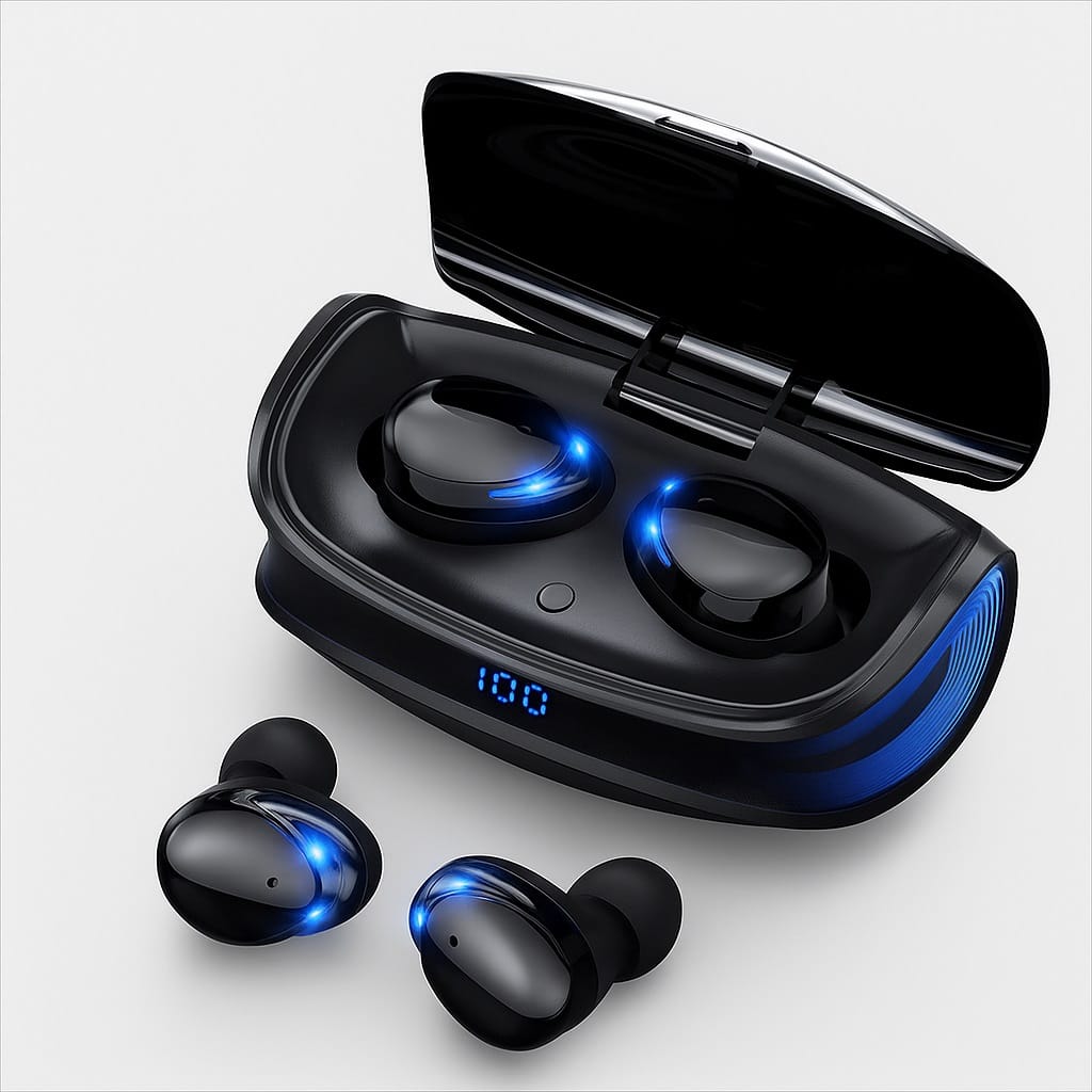 Zell Electronics - Bluetooth 5.3 TWS Earbuds with Mic, Noise Cancelling, 21H Playtime, Charging Case, for Sports & Calls - Black