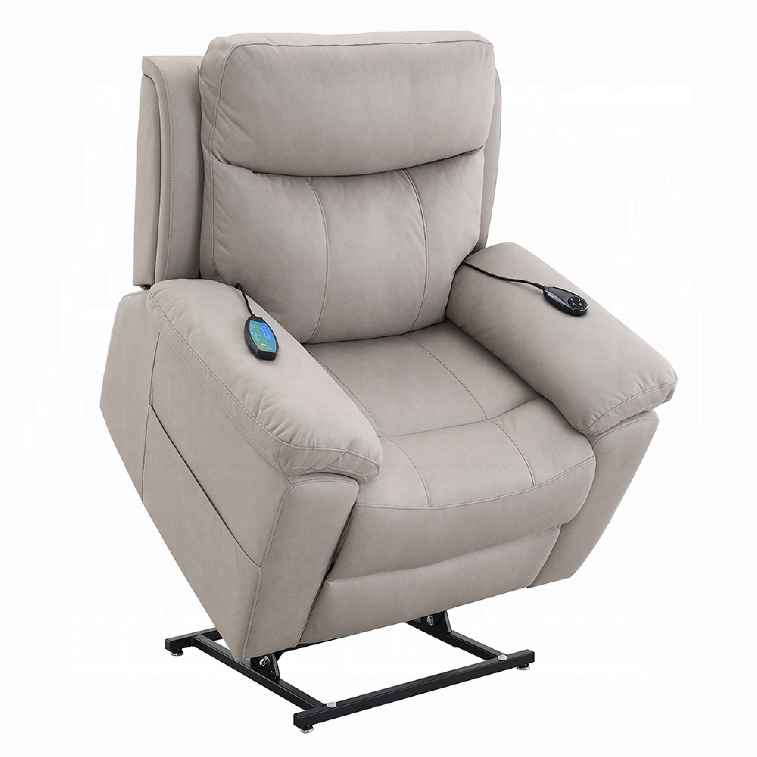 Alt View 3. Manhattan Lane - Cheru Power Motion Lift and Recliner Chair with Heated Massage - Light Gray.