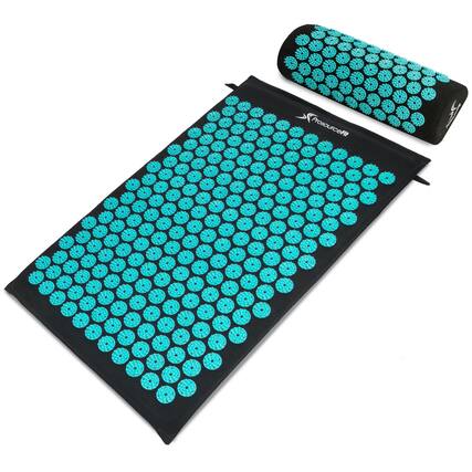 Front. ProsourceFit - ProsourceFit Acupressure Mat and Pillow Set - Black/Aqua.