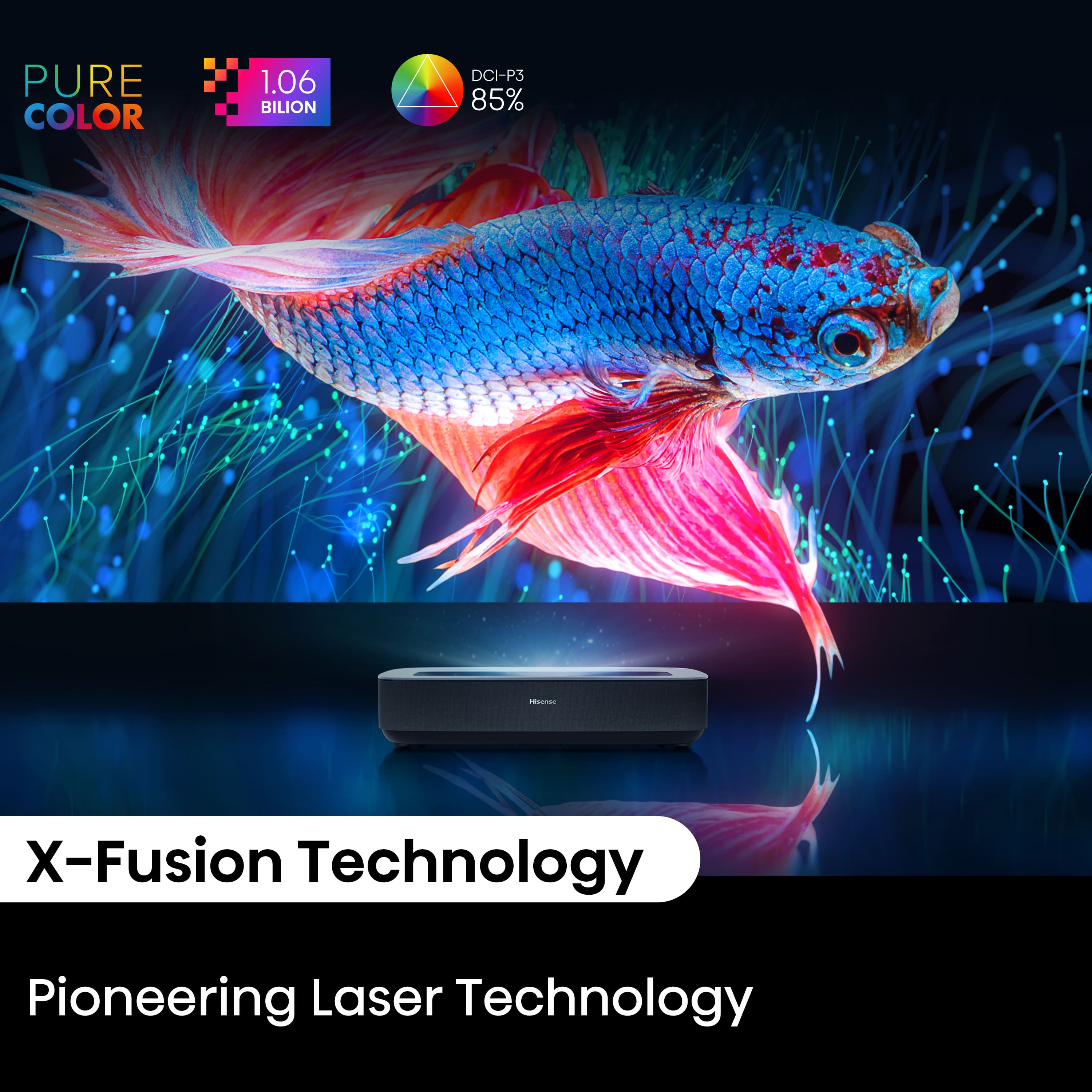 PURE COLOR 1.06 BILION DCI-P3 85% - X-Fusion Technology Pioneering Laser Technology