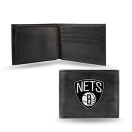 Rico Industries - Brooklyn Nets NBA Embroidered Black Leather Billfold Wallet - Multi