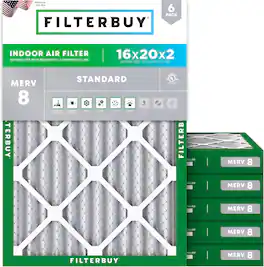 Filterbuy - 16x20x2 MERV 8 Dust & Allergy Defense, Electrostatic Pleated HVAC AC Furnace Air Filters Replacement (6-Pack) - Silver