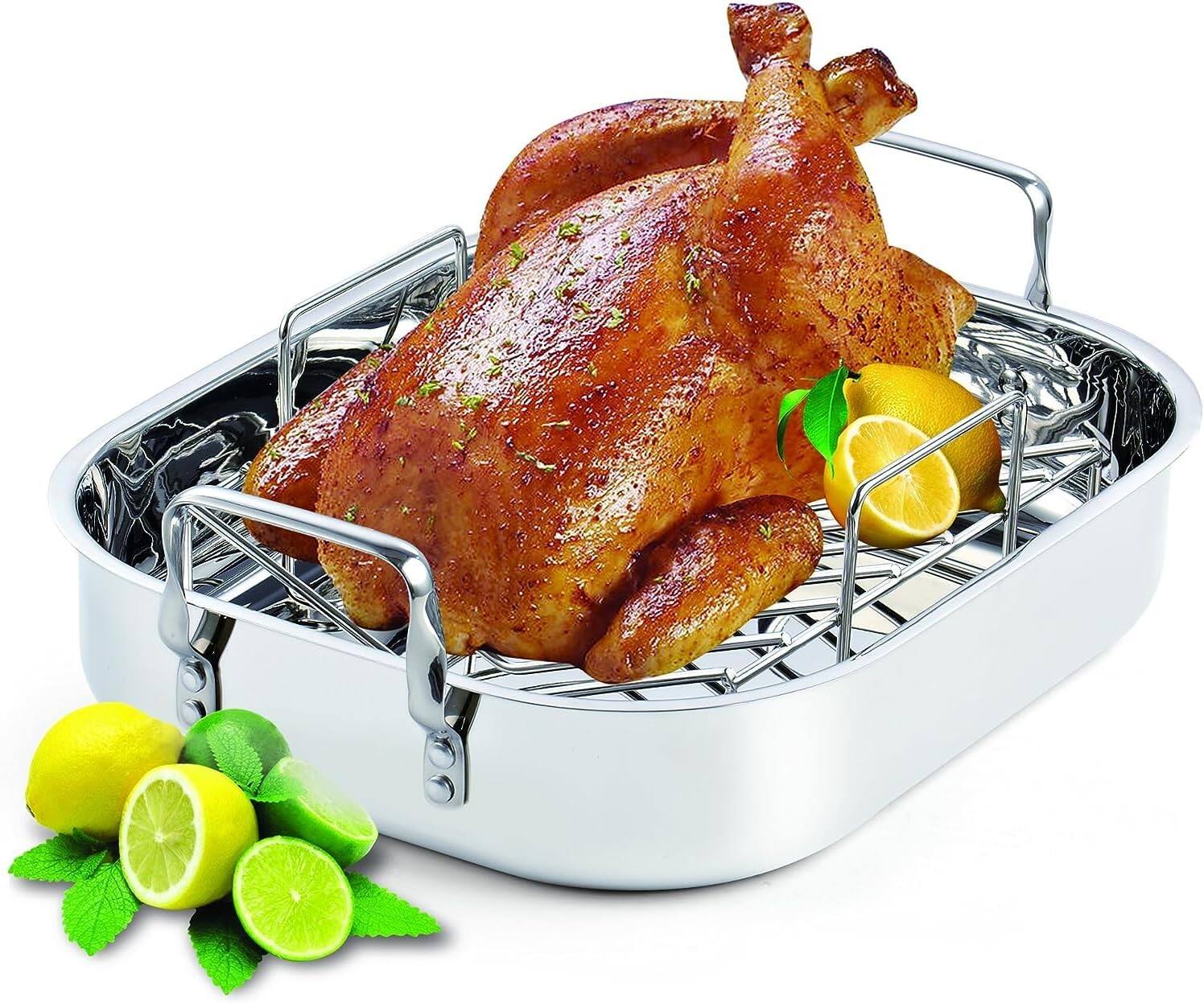 Alt View 5. Cooks Standard - Classic 14 x 12 Inch S/S Roaster Pan W/V-Shaped Rack, Turkey Roasting Pan w/Rack, Large Capacity, Oven & Dishwasher Safe - stainless steel.
