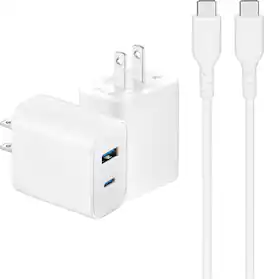 Insignia™ - 40W Wall Charger with 5’ USB-C Cable for Smartphones, Tablets, and More (2-Pack) - White