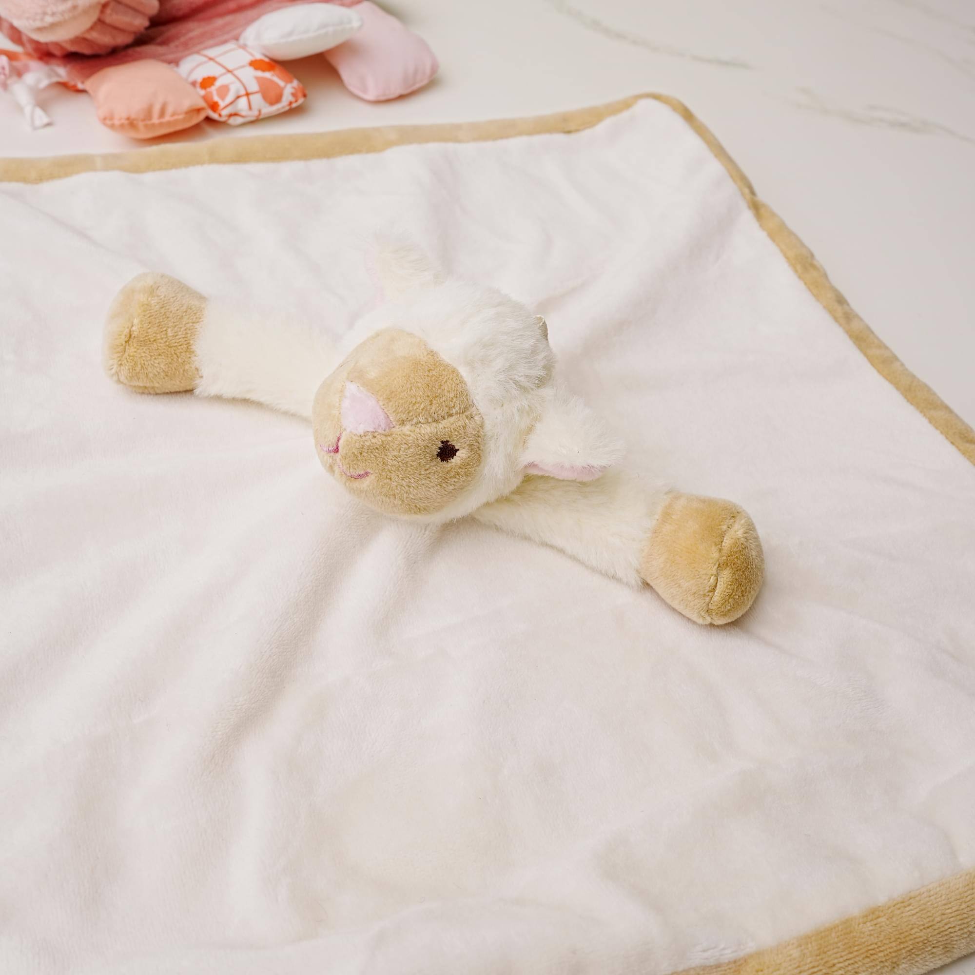 Alt View 3. TriAction Toys - Teddykompaniet Diinglisar Collection 11 Inch Plush Animal Blanket | Lamb - Brown.
