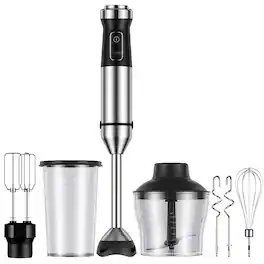 Luckbyte - 6-in-1 Immersion Blender - 1000W Hand Mixer with 20 Speeds, Scratch-Resistant Guard, Chopper, Whisk & Dough Hooks - Black