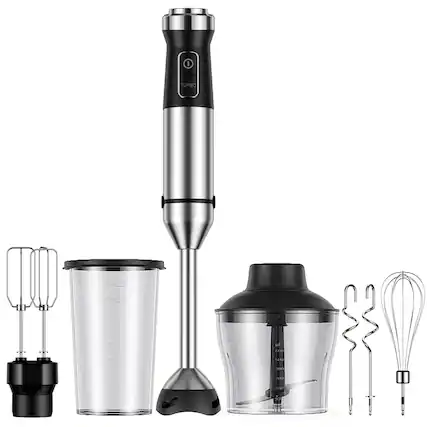 Front. Luckbyte - 6-in-1 Immersion Blender - 1000W Hand Mixer with 20 Speeds, Scratch-Resistant Guard, Chopper, Whisk & Dough Hooks - Black.