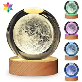 MOSZAR LLC - 3D Solar System Crystal Ball LED Lamp, 7-Color Galaxy Night Light