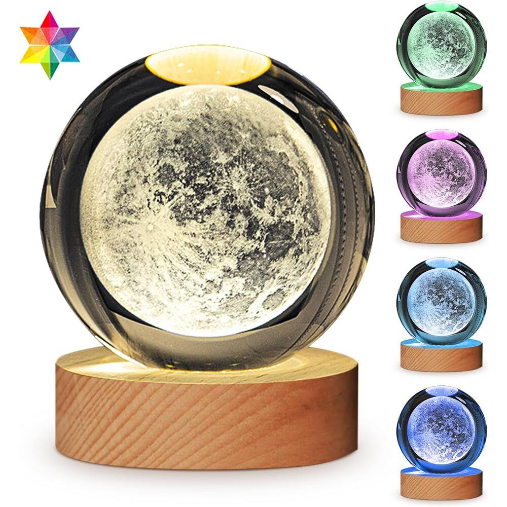 Front. MOSZAR LLC - 3D Solar System Crystal Ball LED Lamp, 7-Color Galaxy Night Light.