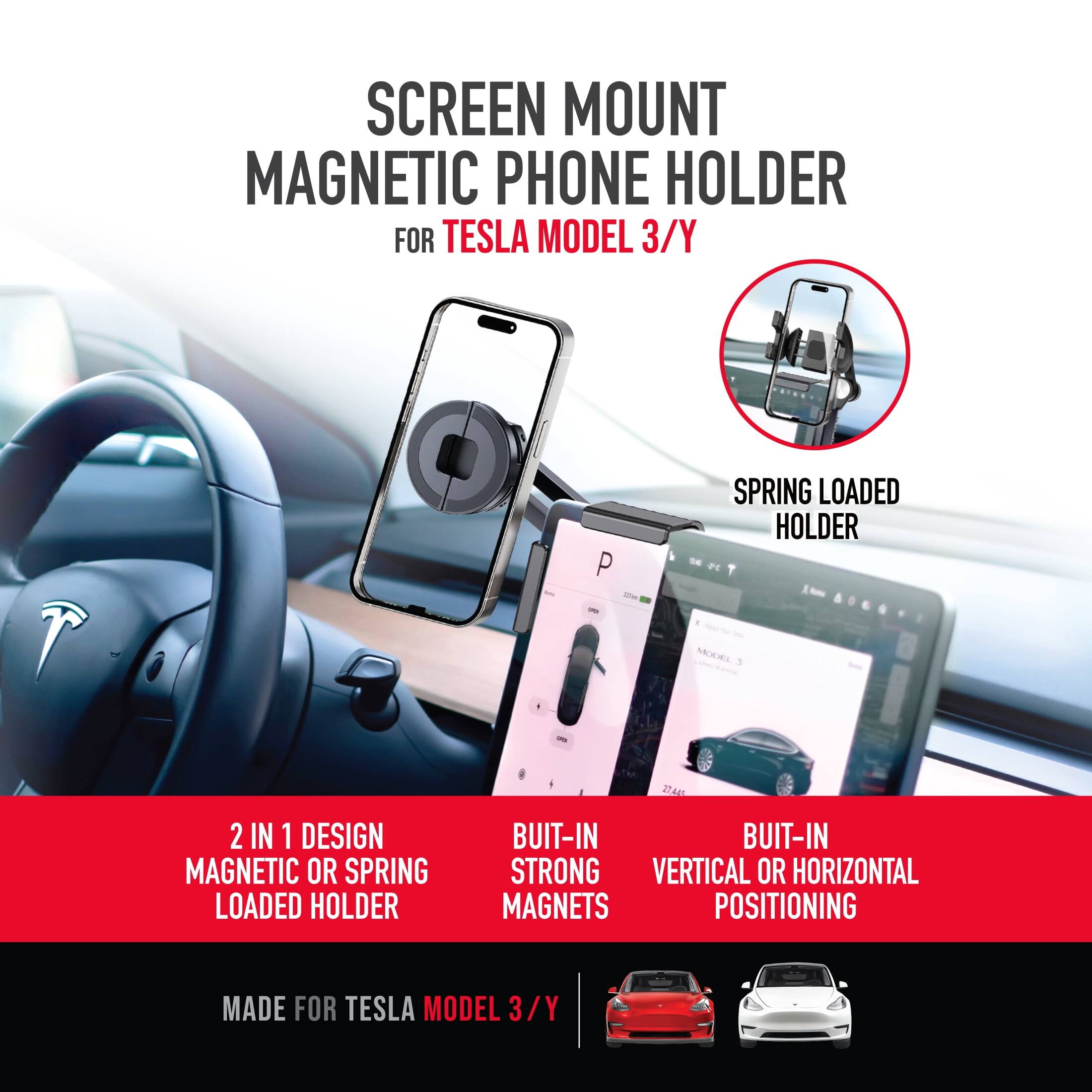 SCREEN MOUNT MAGNETIC PHONE HOLDER FOR TESLA MODEL 3/Y

SPRING LOADED HOLDER

2 IN 1 DESIGN MAGNETIC OR SPRING LOADED HOLDER

BUILT-IN STRONG MAGNETS

BUILT-IN VERTICAL OR HORIZONTAL POSITIONING

MADE FOR TESLA MODEL 3/Y