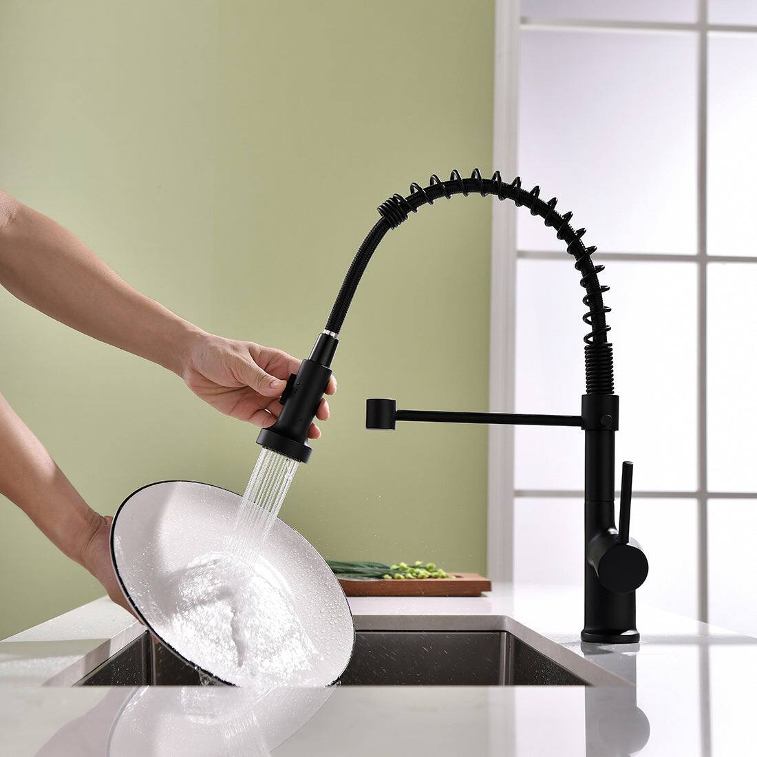 Alt View 9. Boyel Living - Brass Single Handle Pull Down Sprayer Kitchen Faucet Matte Black - Matte Black.